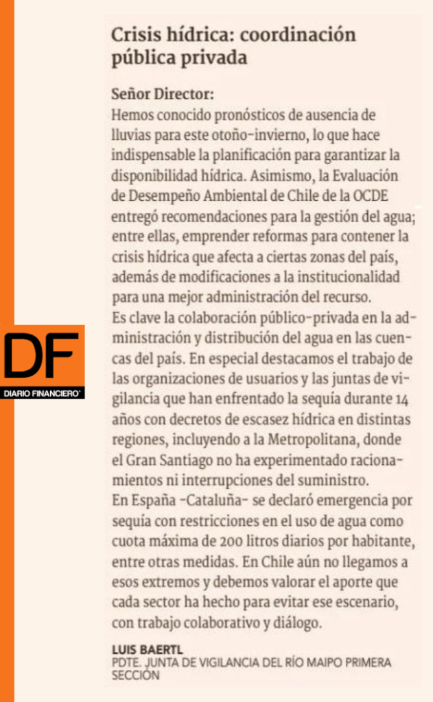 JVRM: Crisis hídrica: coordinación pública privada